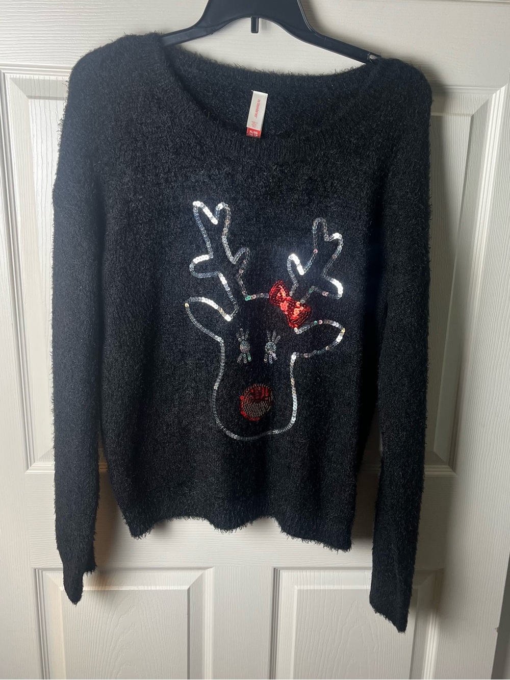 Black Sequin Reindeer Sweater